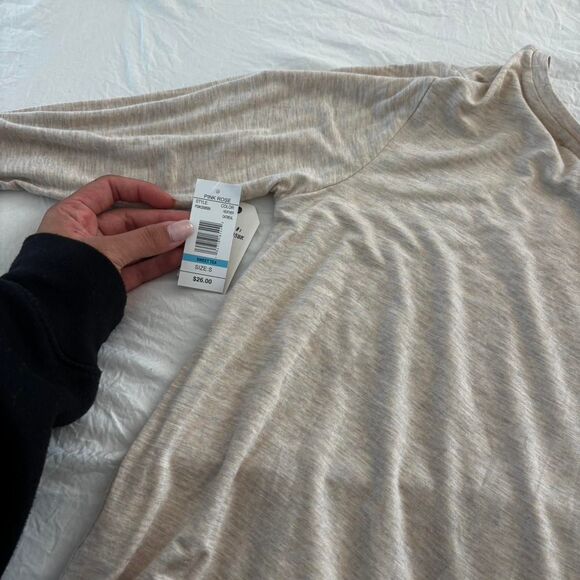 PINK ROSE Layering Autumn Women's Cream Tie Small Detail Long Sleeve Shirt Top - Picture 2 of 2